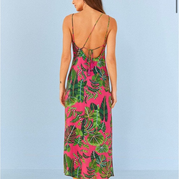 FARM RIO asymmetrical thin straps tropical inspired with front slit. - Picture 2 of 7